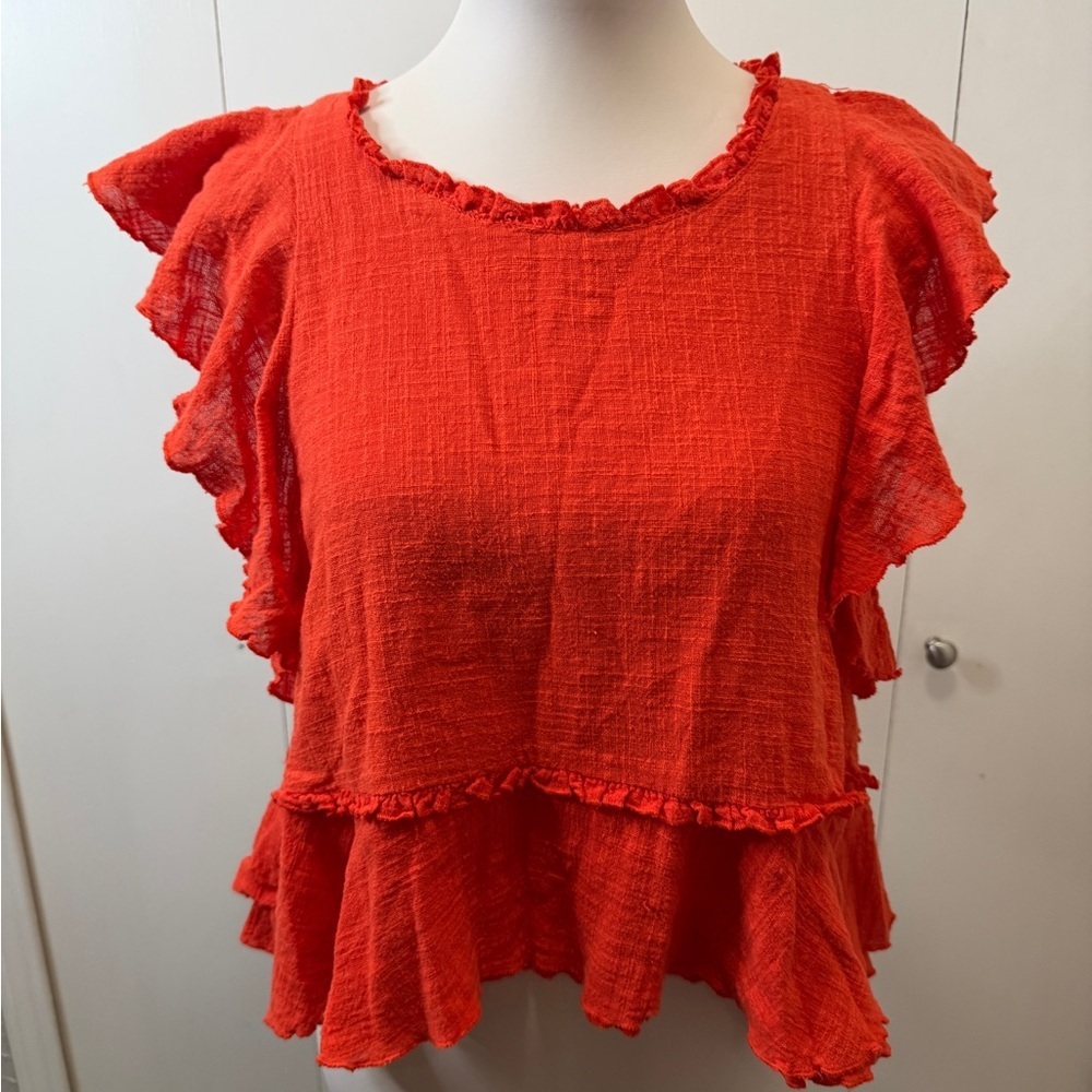 Maeve Vibrant Orange Ruffled Blouse
